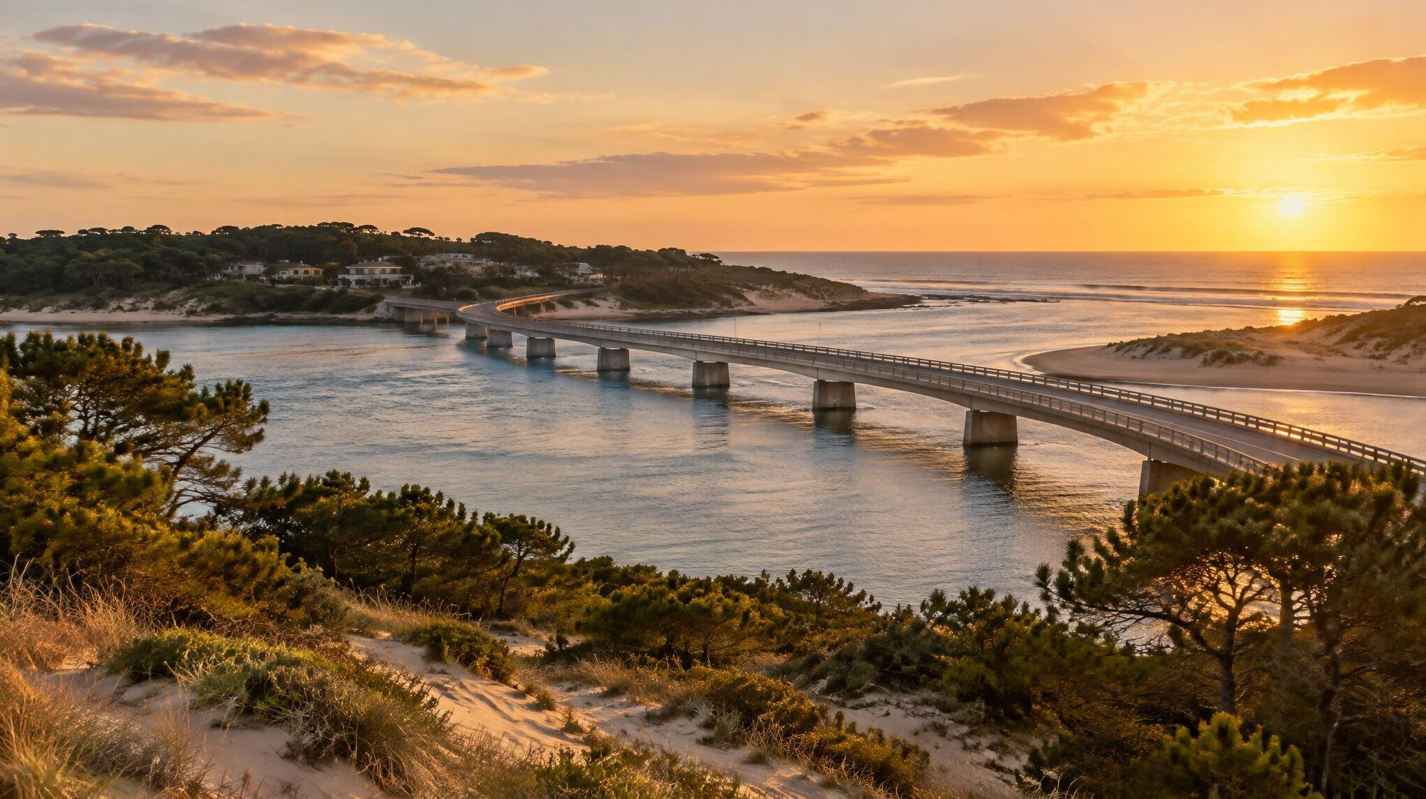 Wooden bridge and river mouth in La Barra Uruguay