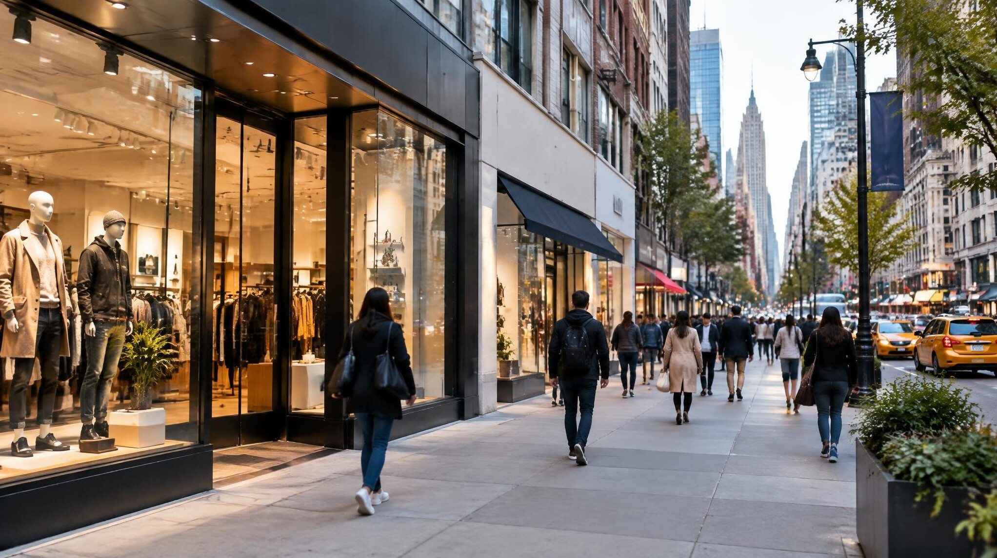 busy city street with shops
