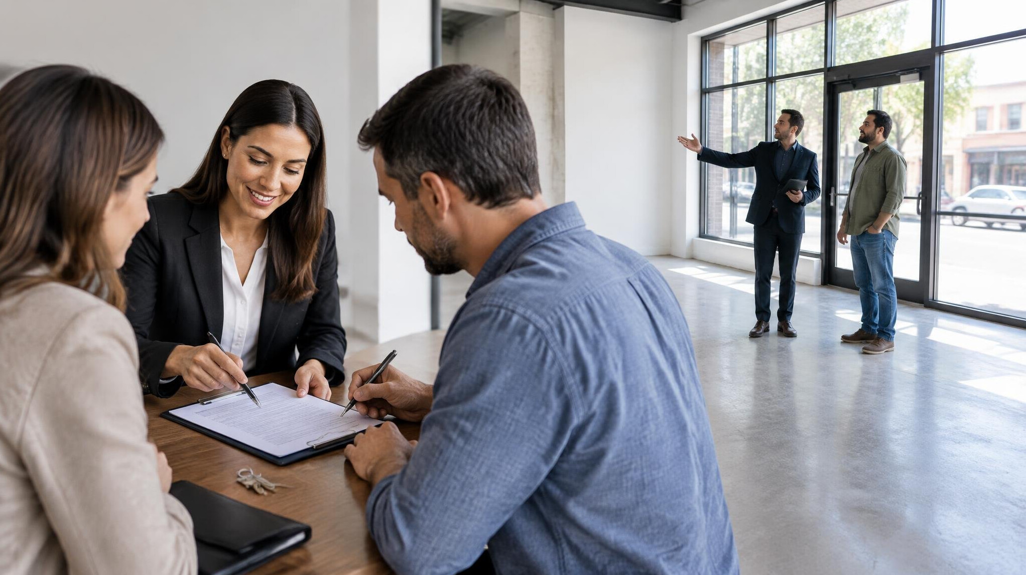 real estate agent showing property