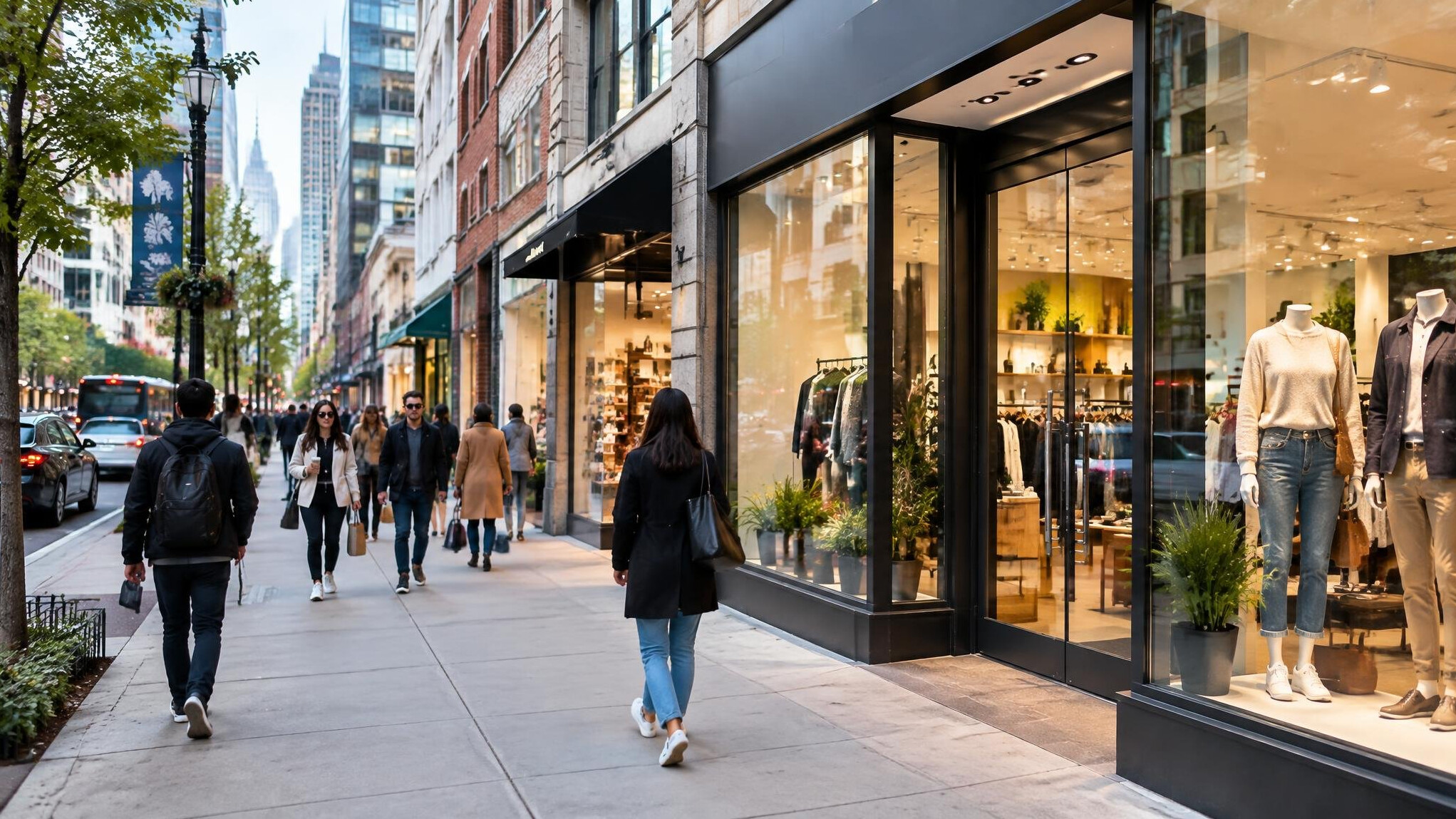 busy city street with shops